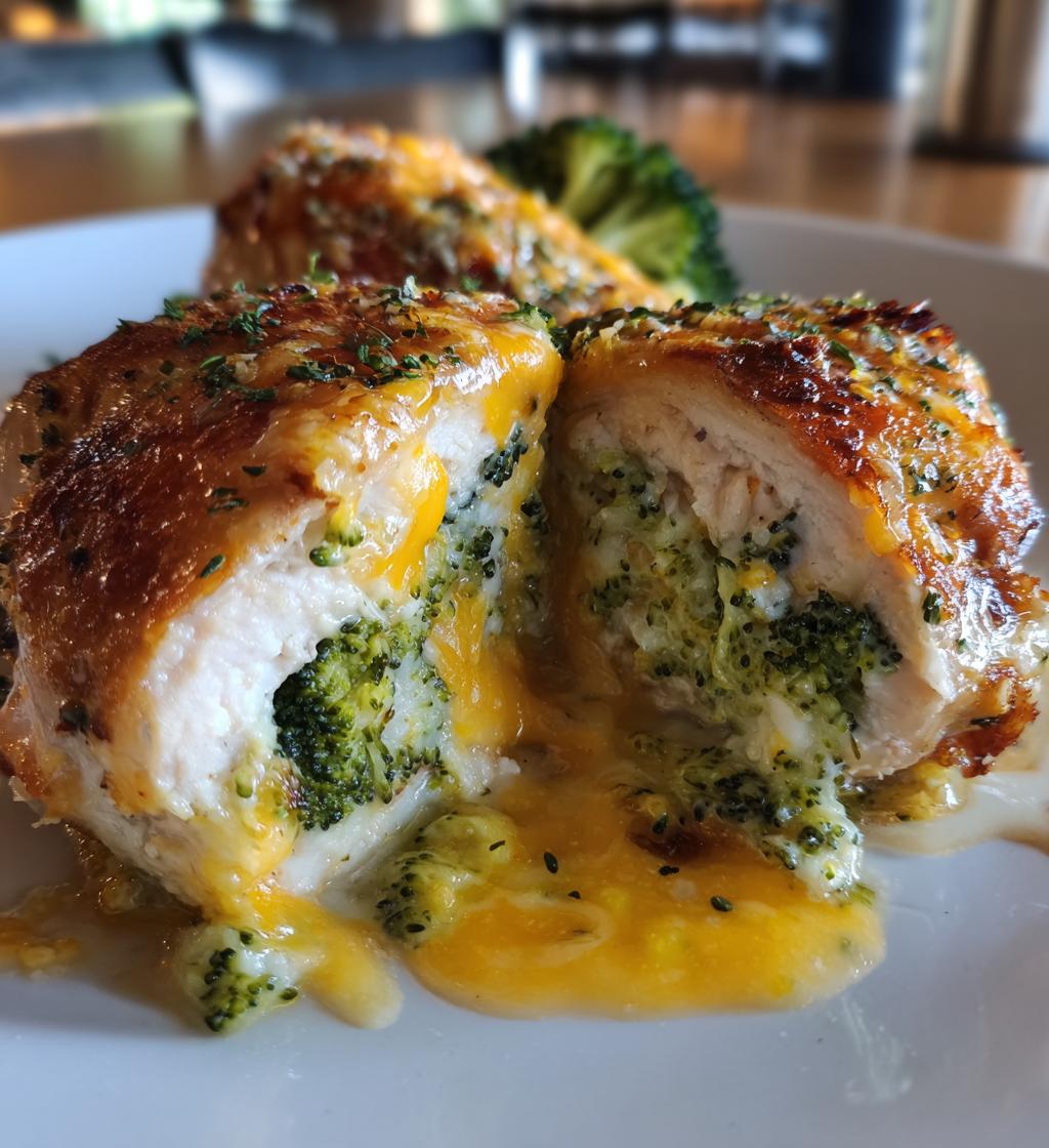 Luftfritös kycklingbröst fylld med cheddar och broccoli